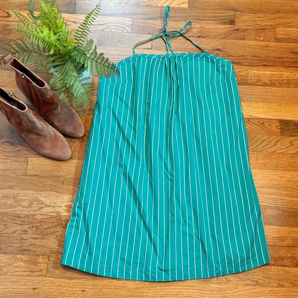 A New Day Women’s Large Green White Striped Cotton Strappy Babydoll Mini Dress